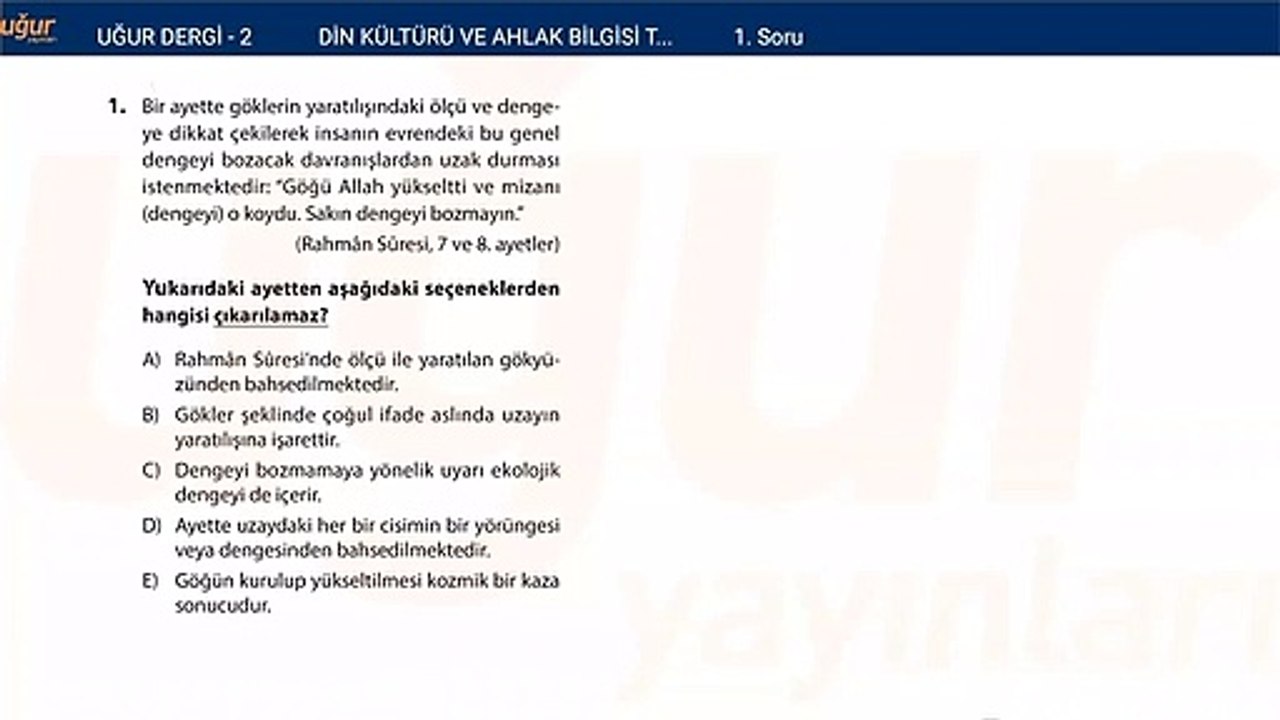 Din Kültürü ve Ahlak Bilgisi - Test1 - Soru: 1