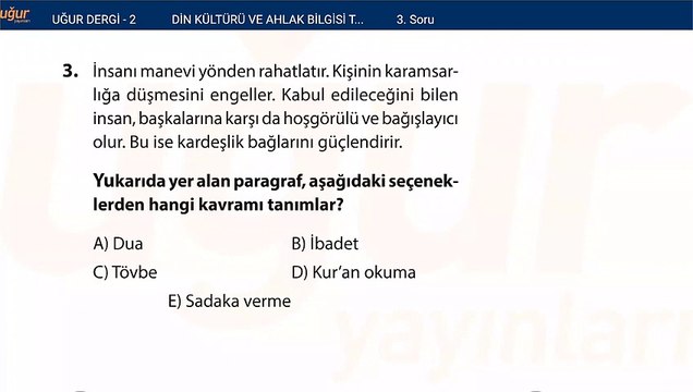 Din Kültürü ve Ahlak Bilgisi - Test1 - Soru: 3