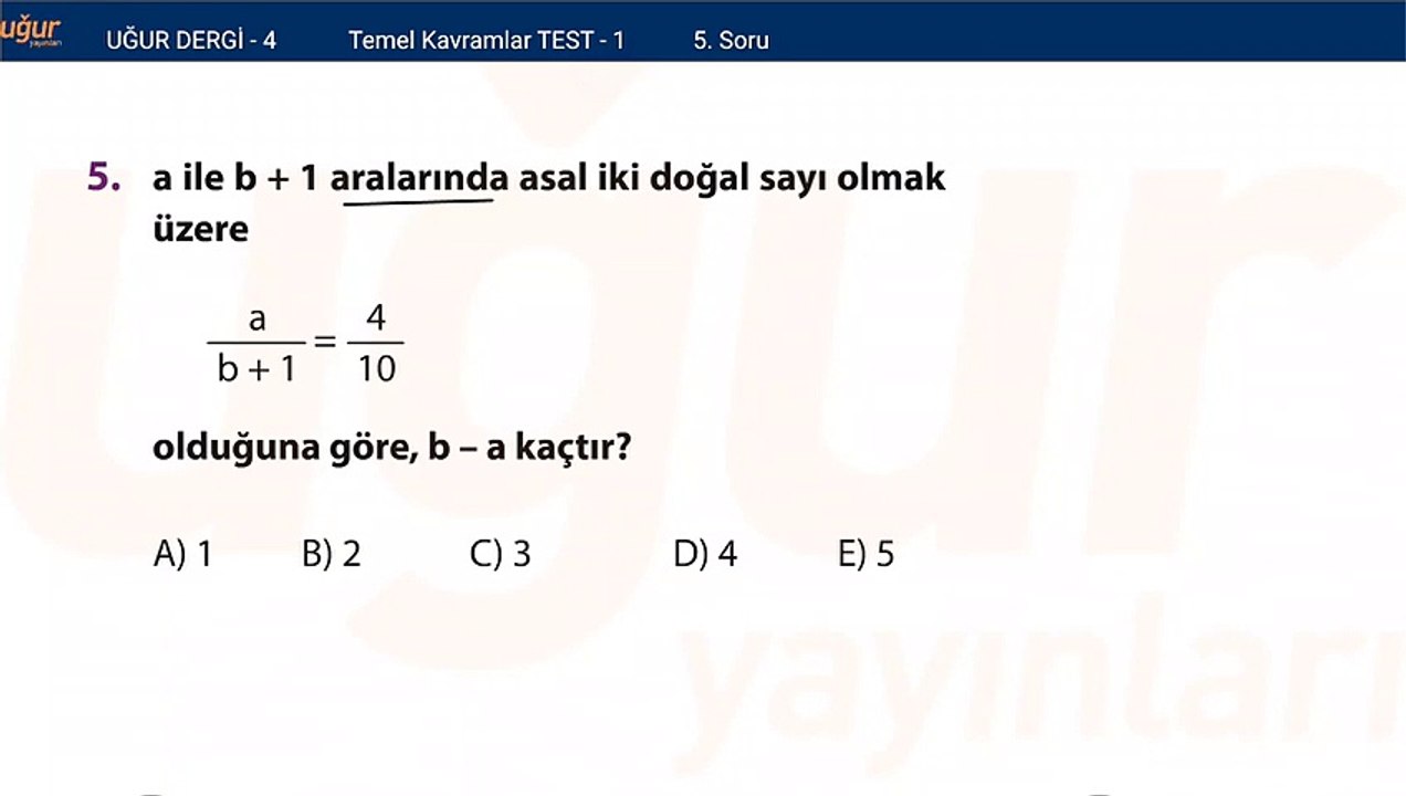 Temel Matematik - Temel Kavramlar Test 1 - Soru: 5