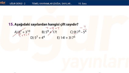 Temel kavramlar - Doğal sayılar - Tam sayılar alıştırma Test : 1 Soru: 15