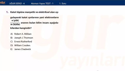Kimya - Atomun Yapısı Test 1 Soru: 1