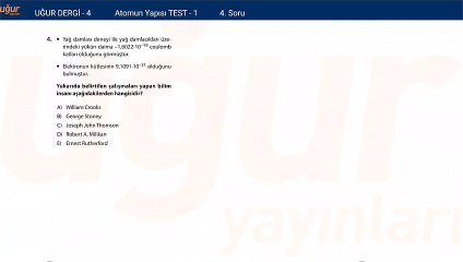 Kimya - Atomun Yapısı Test 1 Soru: 4