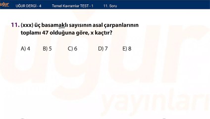 Temel Matematik - Temel Kavramlar Test 1 - Soru: 11