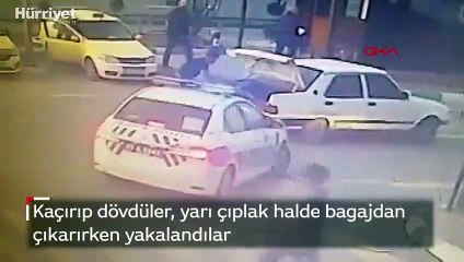 Kaçırıp dövdükleri adamı, yarı çıplak bagajdan atarken yakalandılar
