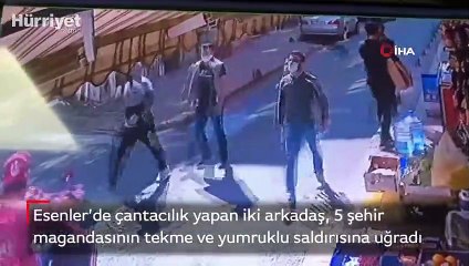 Esenler'de maskeli magandalar, iki işletmeciyi tekme tokat dövdü