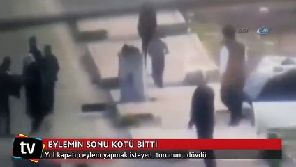 Eyleme katılan torununu böyle dövdü