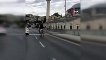 İstanbul'da şaşkınlık yaratan görüntü: Bir kişi Atatürk Köprüsü'nden atla geçti