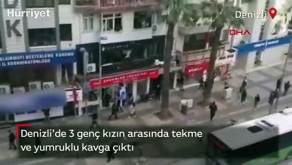 Sokak ortasında genç kızların tekme ve yumruklu kavgası!