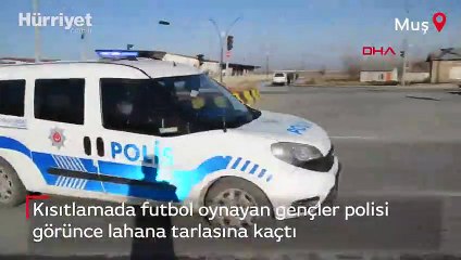 Kısıtlamada futbol oynayan gençler polisi görünce lahana tarlasına kaçtı