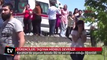Karaman'da üniversite öğrencileri taşıyan midibüs devrildi