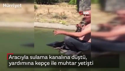 Aracıyla sulama kanalına düştü, yardımına kepçe ile muhtar yetişti