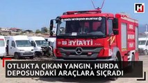 Otlukta çıkan yangın, hurda deposundaki araçlara sıçradı