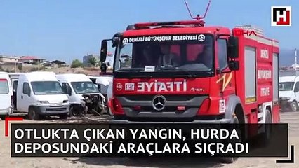 Otlukta çıkan yangın, hurda deposundaki araçlara sıçradı