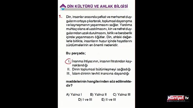 DİN KÜLTÜRÜ VE AHLAK BİLGİSİ SORULARININ ÇÖZÜMLERİ