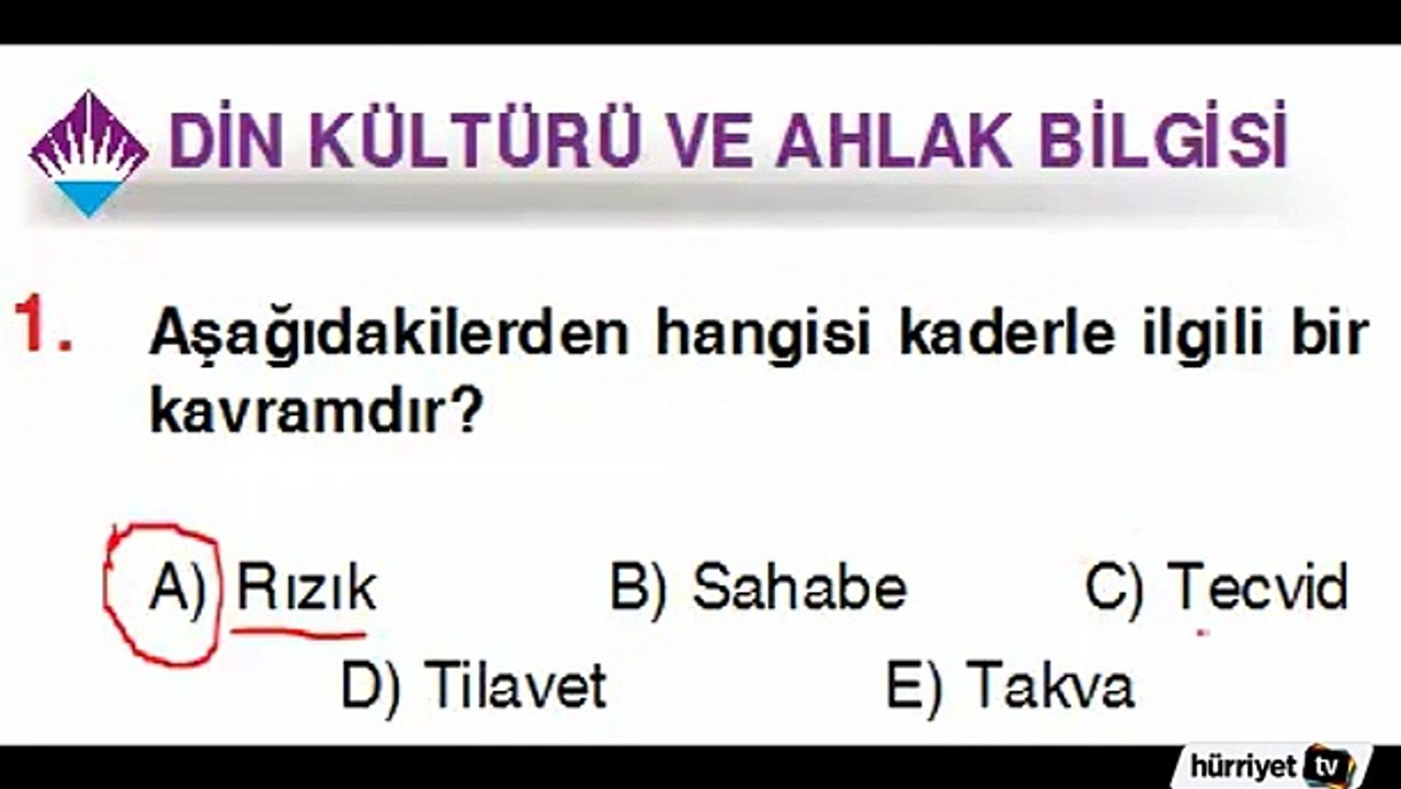 DİN KÜLTÜRÜ VE AHLAK BİLGİSİ SORULARININ ÇÖZÜMLERİ