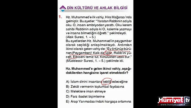 DİN KÜLTÜRÜ VE AHLAK BİLGİSİ SORULARININ ÇÖZÜMLERİ