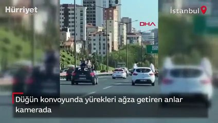 Düğün konvoyunda yürekleri ağza getiren anlar! Canlarını hiçe saydılar
