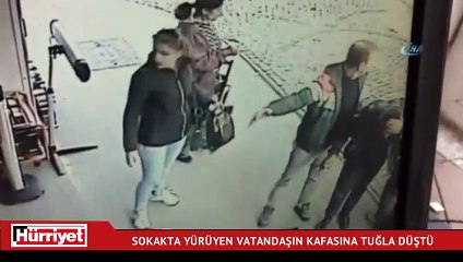 Rize'de sokakta yürüyen vatandaşın kafasına tuğla düştü