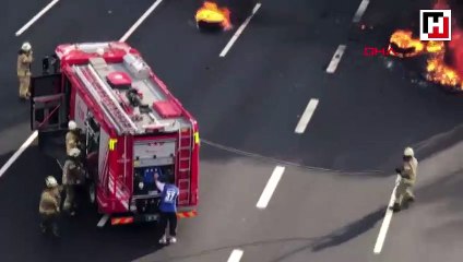 Kuzey Marmara Otoyolunda TIR dorsesi yandı