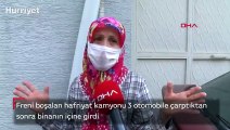 Freni boşalan hafriyat kamyonu binaya daldı!