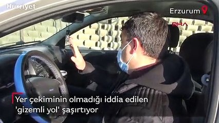 Erzurum'da yer çekiminin olmadığı iddia edilen yol şaşırtıyor