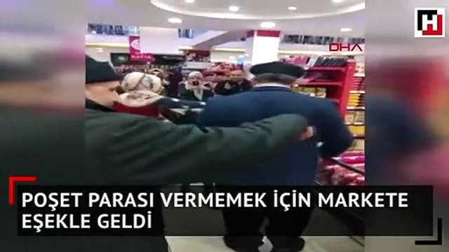 Poşet parası vermemek için markete eşekle geldi