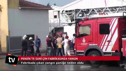 Pendik'te suni çim fabrikasında yangın