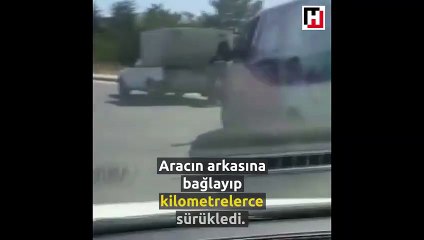 Araca bağlanan köpeği gören vatandaş çileden çıktı!