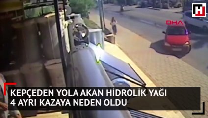 Kepçeden yola akan hidrolik yağı 4 ayrı kazaya neden oldu