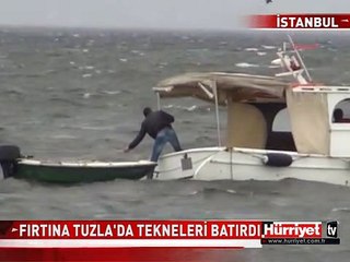 TUZLA'DA FIRTINA TEKNELERİ BATIRDI