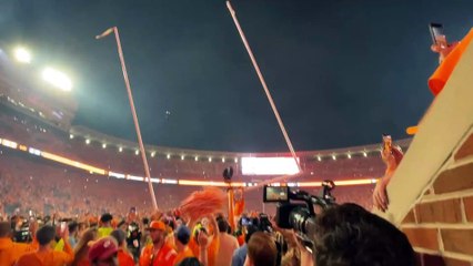 Tennessee Fans Take Down The Goal Post  After Defeating Alabama