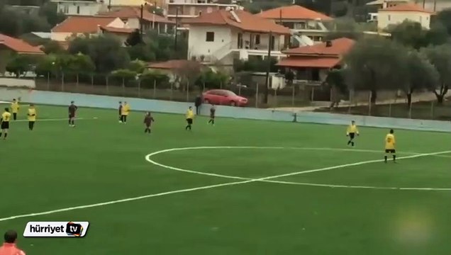 Sahaya bastonuyla dalan teyze güldürdü