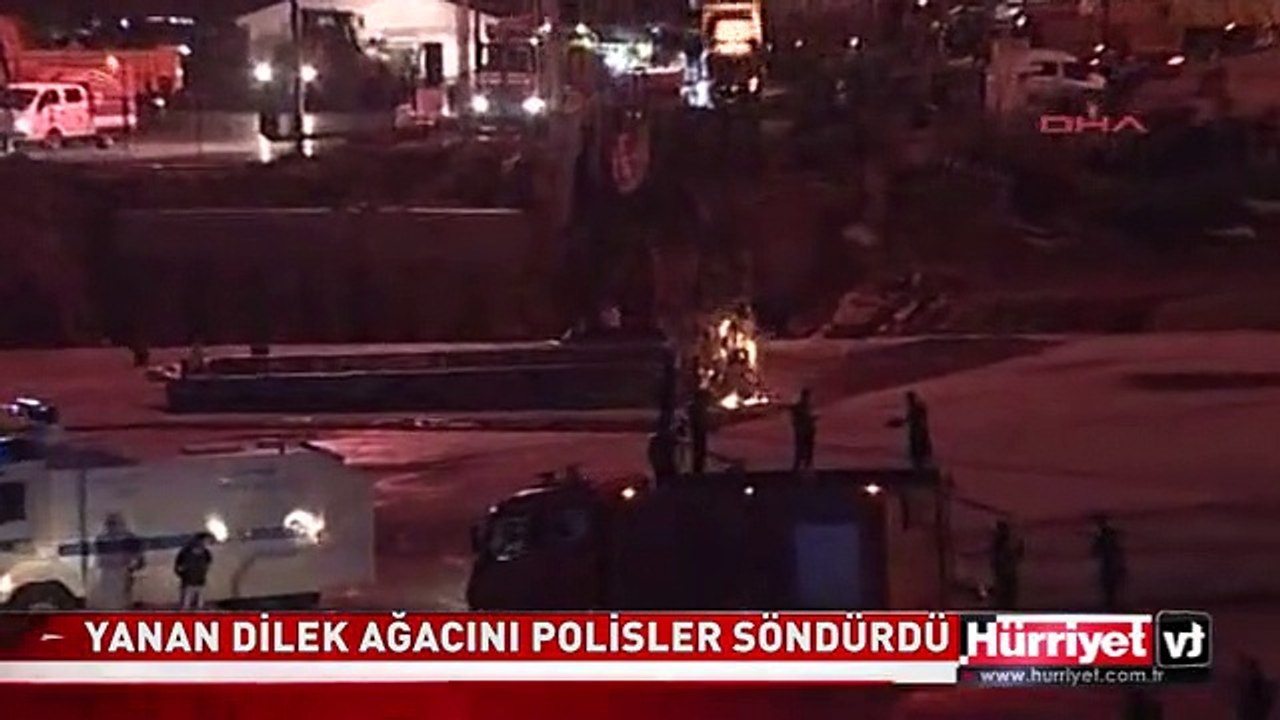 YANAN DİLEK AĞACINI POLİSLER SÖNDÜRDÜ