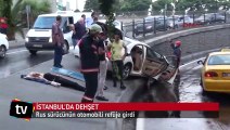 Rus sürücünün otomobili refüje girdi