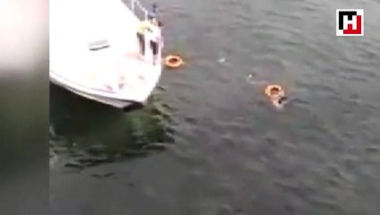 Haliç'te köprüden atlayan kadını kurtarmak için arkasından böyle atladı