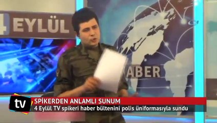 Haber bültenini özel harekat polisi üniformasıyla sundu