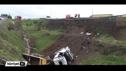 Hafriyat kamyonu şarampole böyle uçtu