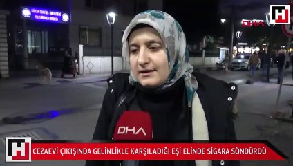 Cezaevi çıkışında gelinlikle karşıladığı eşi elinde sigara söndürdü