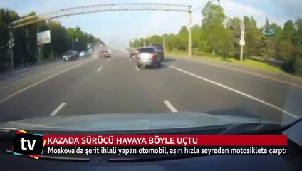 Moskova'da sürücü metrelerce havaya uçtu