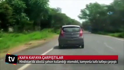 Otomobille kamyon kafa kafaya çarpıştı