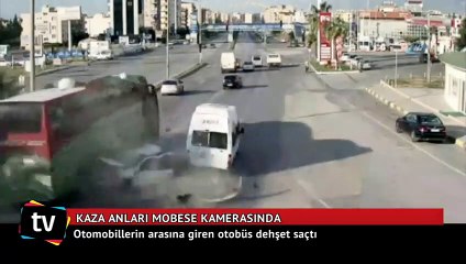 Otomobillerin arasına giren otobüs dehşet saçtı