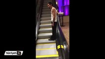 Sarhoş adamın yürüyen merdivenle imtihanı