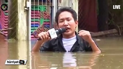 Boğazına kadar suda haber sundu