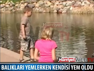 BALIKLARI YEMLERKEN YEM OLUYORDU
