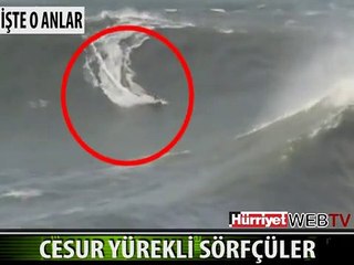 SÖRFÇÜLER DEV DALGALARIN ARASINDA KALDI