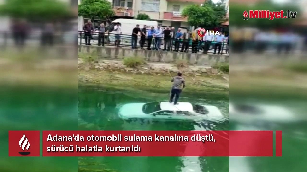 Otomobil sulama kanalına düştü, sürücü halatla kurtarıldı