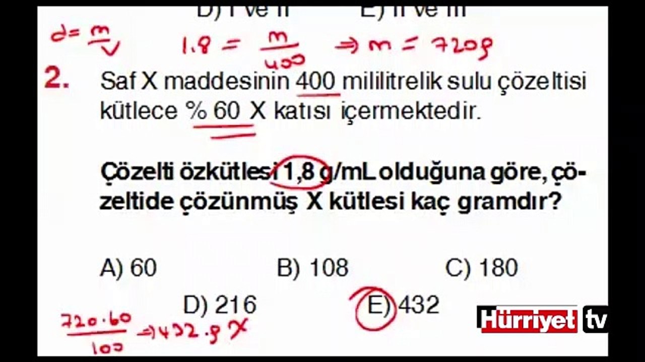 KİMYA SORULARININ ÇÖZÜMLERİ