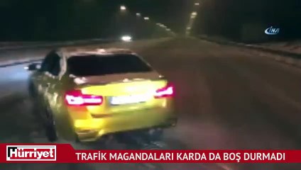 Trafik magandaları karda da boş durmadı