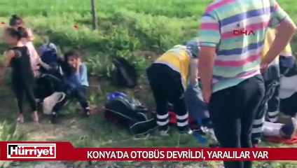 Konya'da otobüs devrildi, yaralılar var