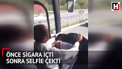 Görenler şaştı kaldı... Önce sigara içti, sonra selfie çekti!